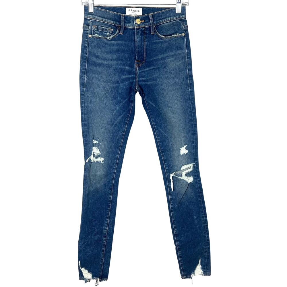 NWOT FRAME Le Skinny De Jeanne Mid-Rise Skinny Jeans Distressed Size 27